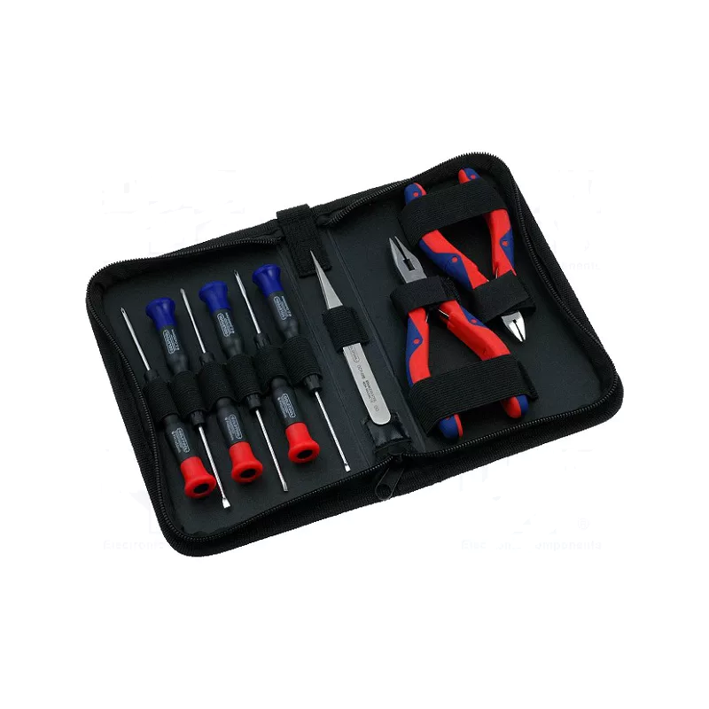 GOLDTOOL 128 Kit de destornilladores, alicates y pinzas electronica con estuche cremallera
