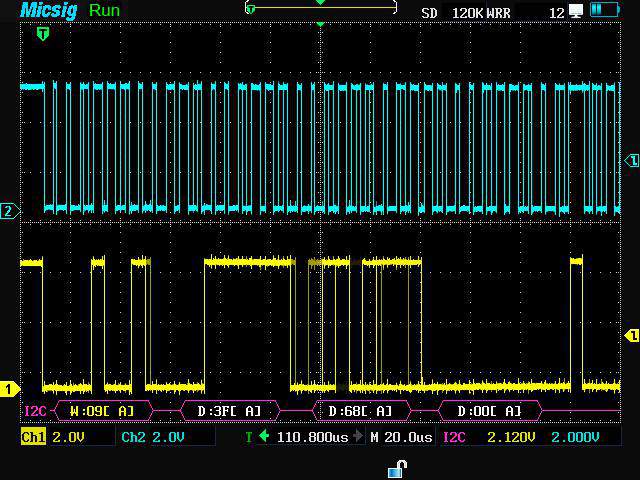 Osciloscopio Micsig Serie M500 - Decodificación de protocolos serie I2C